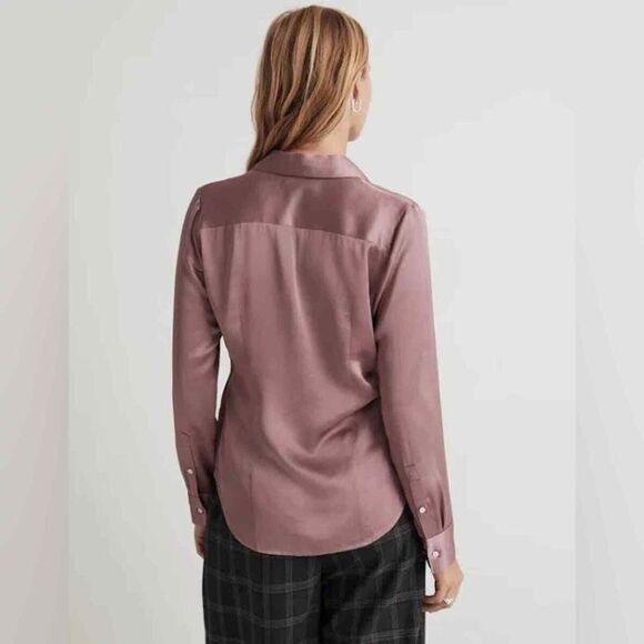 NWT Madewell Darted Button Up Long Sleeve Shirt in Satin - Picture 3 of 8